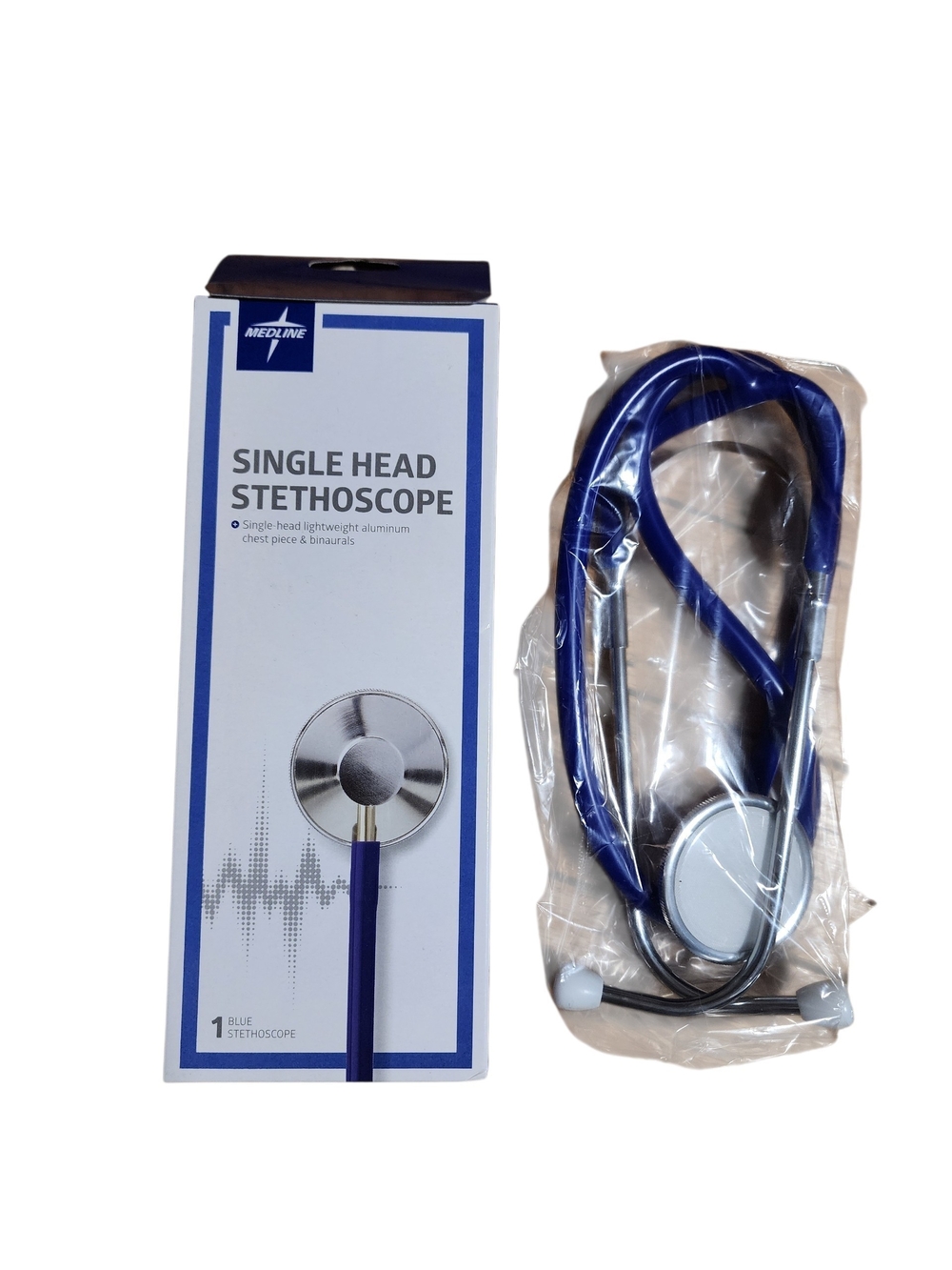 Medline Single-Head Stethoscope Blue Tube Lightweight Aluminum Chestpiece